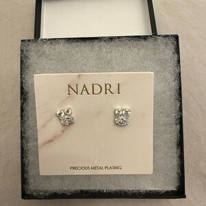 Nadri Clear Crystal Cluster Stud Earrings - Silver Tone
